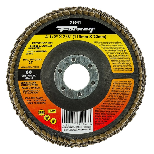 Forney Curved Edge Flap Disc, 4-1/2 in x 7/8 in, 60 Grit 71941 - main